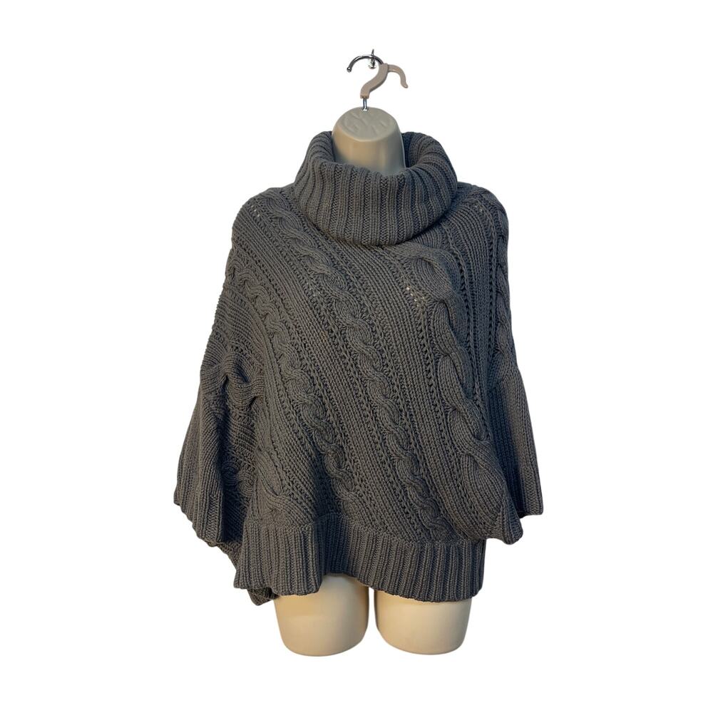Theory Ciccone Brilliant Grey Cable Knit Cowl Neck Poncho Sweater Wool Blend M